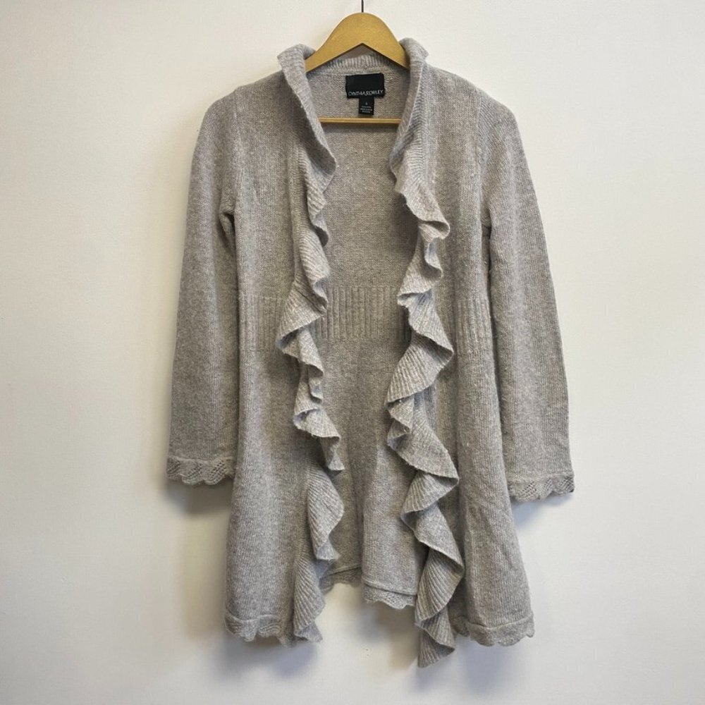Cynthia Rowley 100% Wool Ruffle Cardigan Sweater